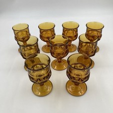 9 Vintage Amber Glass Goblets