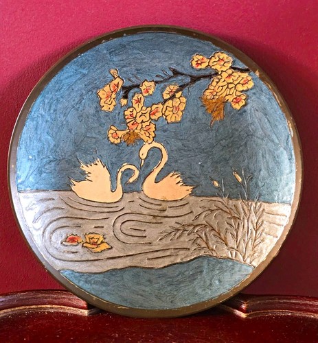 Art nouveau brass wall plaque - art,