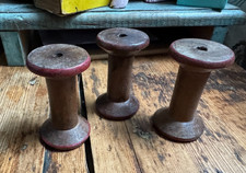 3 Vintage Wooden Industrial Textile Bobbins / Bobbin / Reels  Red