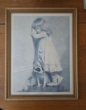 Vintage Charles Burton Barber In disgrace Girl In Corner Print Mounted Framed