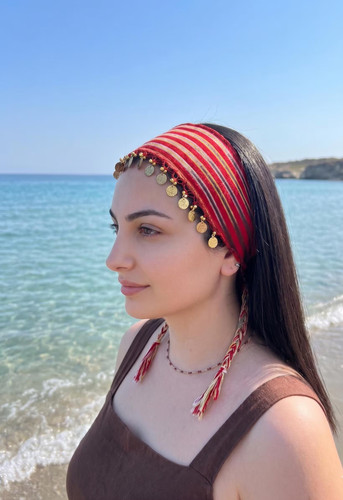 Handmade red striped hairband - red,
