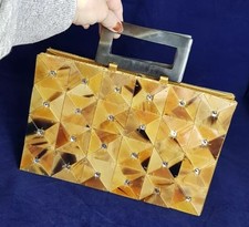 VINTAGE 70'S TOTE HANDBAG SHELL  LUCITE MOSAIC DIAMANTE DETAIL MADE IN VIETNAM 