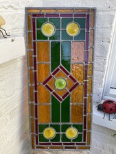 Leaded light stained glass window panel 76cm x 34.5cm