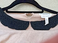 Next cream jumper short sleeve with black bead collar size 10 ladies