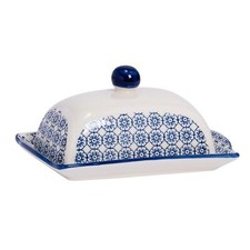 Patterned Kitchen Butter Dish With Lid Porcelain Crockery - Blue Flower