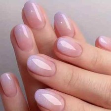 False Nails Medium Oval Pink Ombre Gradient Glitter 24pcs + nail tabs BN604