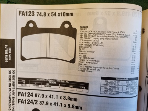 Fa123 brake pads yamaha tzr250 - brake,