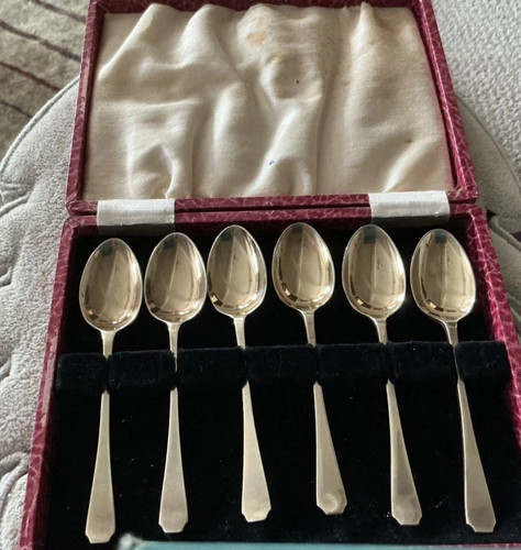 Cased set antique sterling - 6,