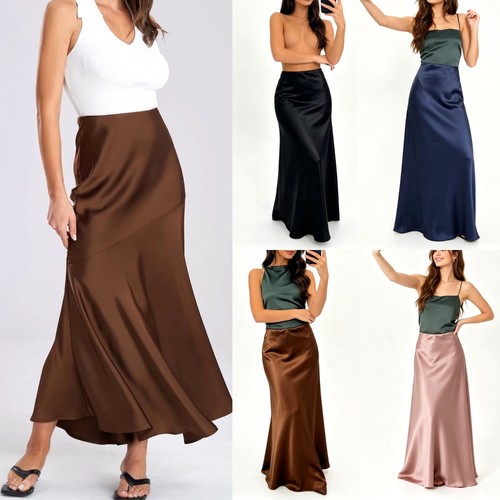 Ladies satin maxi skirt long - satin,