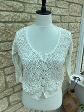 Zara Knit Off White Lace Front Short Cardigan size S