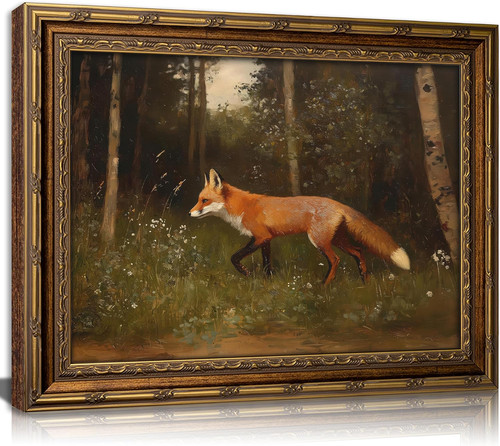 Vintage gold framed red - framed, fox