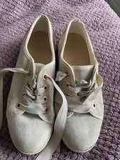 Office Ladies Suede Trainers Lace Up Stone & Rose Gold Size 39 U.k 6