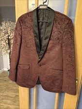Dobell Burgundy Velvet Jacket Blazer Burnt out Paisley Design Size 44 R