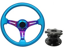 Blue Neo Chrome TS Steering Wheel + Quick Release boss 42BK for RENAULT