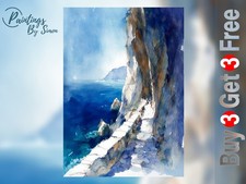 Coastal Cliff Path Watercolor