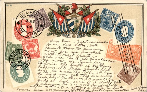 Cuban stamp collage postcard