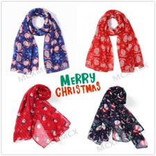 Christmas Scarf Cute Xmas Santa Snowman Print Pattern Claus Festive Wrap 