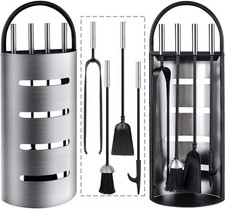 Modern Sturdy & Tall Stainless Steel 5 Piece Fireside/ Wood Burner Companion Set