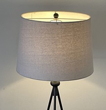 Pair of US Harp Fitting Lampshades in Warm Grey Linen Fabric & Chrome W15” H11”