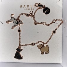 Radley Dog Charm Bracelet Dalmatian/Pug/Scottie 18ct Rose Gold plated & Enamel