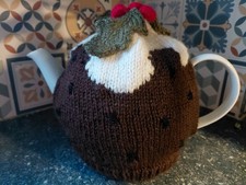 Hand Kniited Christmas Pudding Tea Cosy  For Medium 4 Cup Teapot