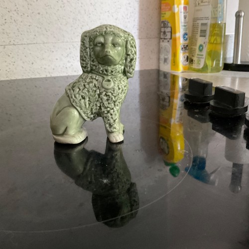 Green glossy ceramic dog - green,