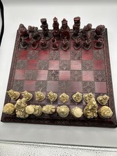 Vintage 1970's Hand Painted Alice In Wonderland Chess Set Resin