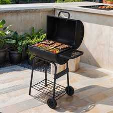 Outdoor BBQ Trolley Grill Windproof Smokeless Storage Shelves Camping Patio Use
