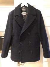 Superdry The Merchant store wool pea coat navy blue mens small