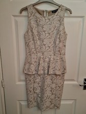 WAREHOUSE ivory lace pattern Downton Abbey Style bustle pencil dress UK 10