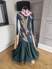 Custom Made Bottle Green Gold Ballroom Dress Size 6-8