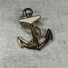 Retro Vintage Anchor Brooch Pin Nautical Cream Enamel Gold Tone