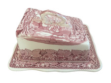 Lovely Vintage Masons Patent Ironstone Vista a am Pink Cheese / Butter  Dish