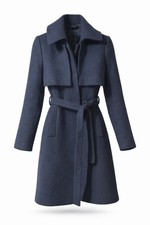 Mango Navy Blue Belted Wool