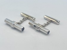 Vintage 18ct White Gold & Sapphire Alfred Dunhill Cufflinks. Goldmine Jewellers.
