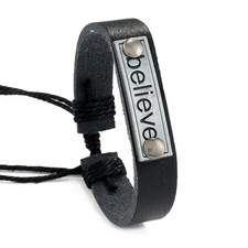 Men's BELIEVE bracelet PU leather Alloy and Hemp rope vintage bangle fashion .