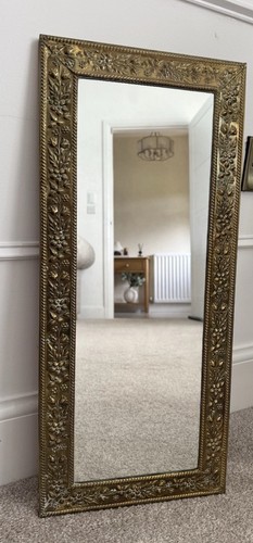 Vintage brass repousse mirror - repousse,