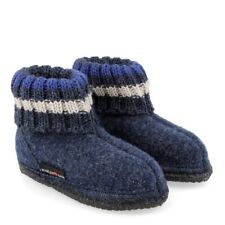 HAFLINGER PAUL JEANS HIGH BOOTY SLIPPERS IN BLUE FELT WOOL WOMEN'S MEN'S UNISEX
