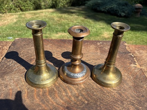 Vintage brass candlesticks - brass, x3