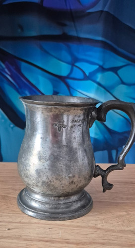 Victorian pewter tankard half - pewter,