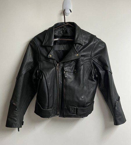 Leather biker jacket vtg - biker,