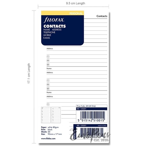 Filofax personal contacts name - personal,