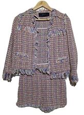 ZARA Boucle Co-ord Set Jacket XS Short S Frayed Fringe Multicoloured Pink