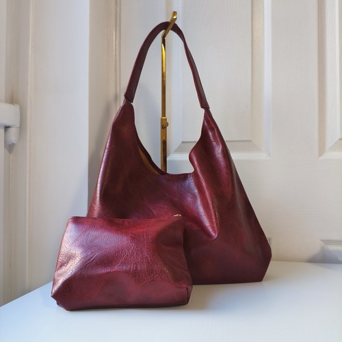Burgundy faux leather shoulder - burgundy,