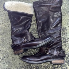 Brown Leather Boots Fleece