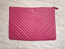 chanel o case Pouch Large Clutch, Bag, Purse .  Chevron Lambskin 