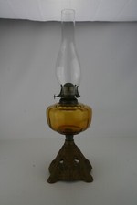 Antique(1900s)Victorian Amber Glass & Iron Oil Lamp, Perfect Condition