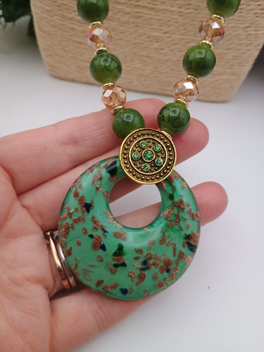 Bohemian style necklace green - necklace,