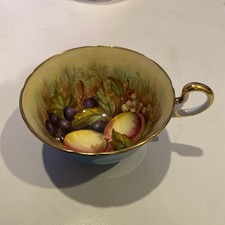 Vtg Aynsley Orchard Fruit Teacup Only Turquoise Gold Trim Signed - England