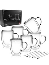 LIBWYS 6 Pack Double Walled Coffee Cups Glasses Mugs, Cappuccino Latte Tea Cups